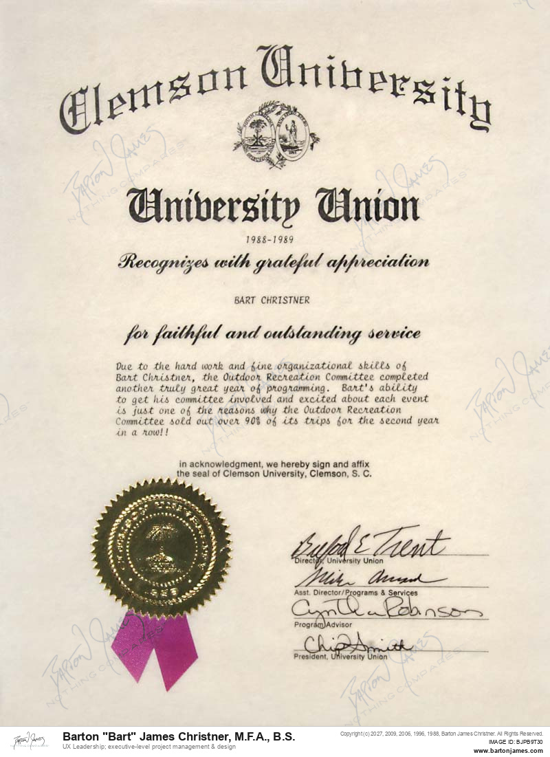 19890601 RECOGNITION Outdoor Rec Committe CERTIFICATE