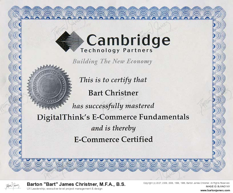 20001201 CERTIFIED Digital Think ECommerce CERTIFICATE