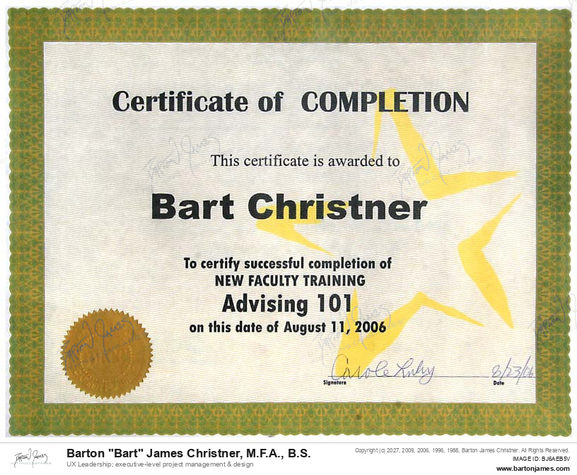 20060823 CERTIFIED Advising101 CERTIFICATE