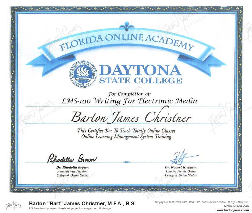 20080715 CERTIFIED LMS100Writing For Electronic Media CERTIFICATE