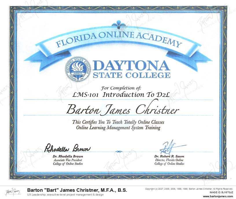 20080801 CERTIFIED LMS101Introduction To D2L CERTIFICATE