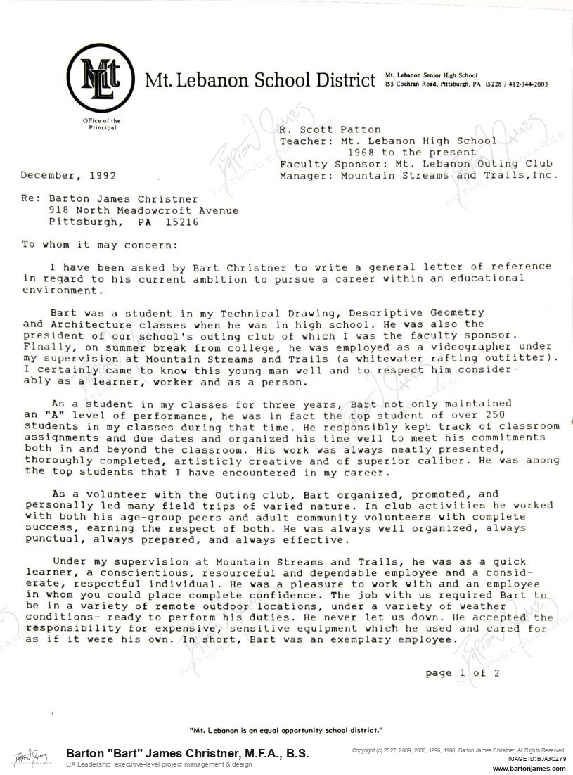19921201 REFERENCE Scott Patton LETTER