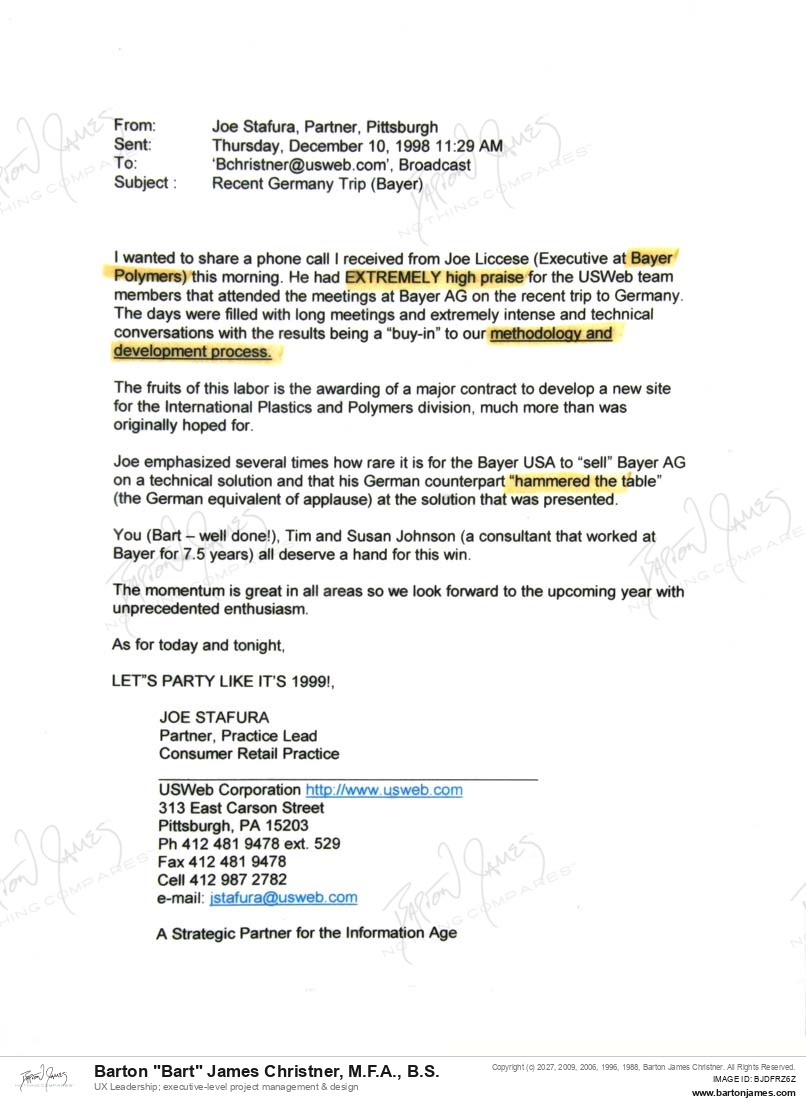 19981210 THANKS Joe Stafura EMAIL