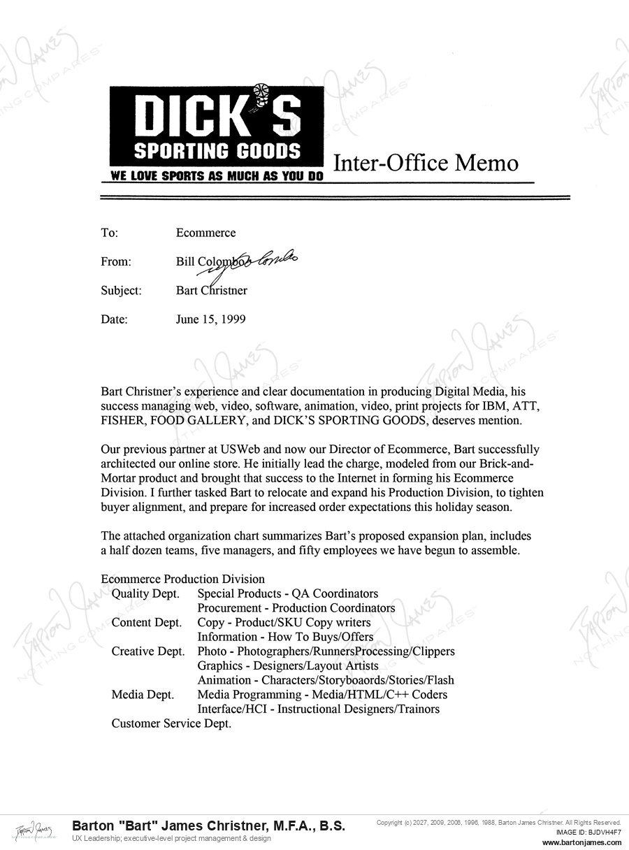 19990615 COMMEND Bill Colombo MEMO