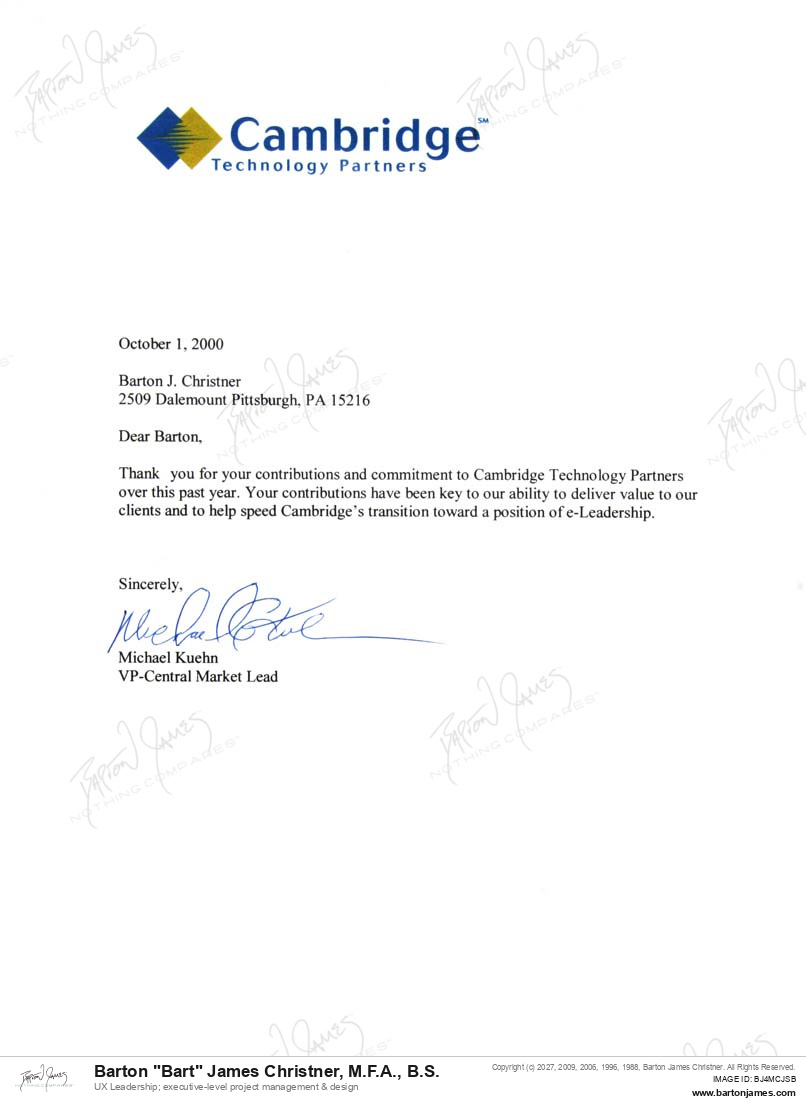 20001001 THANKS Michael Kuehn LETTER