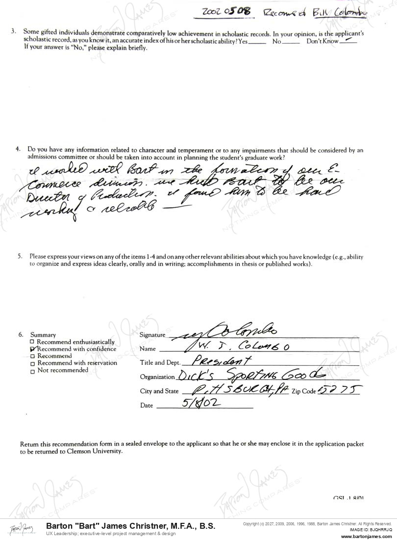 20020508 RECOMMEND Bill Colombo FORM