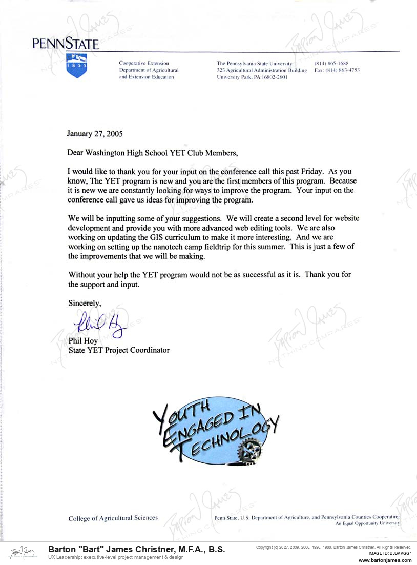 20050127 THANKS Phil Hoy LETTER
