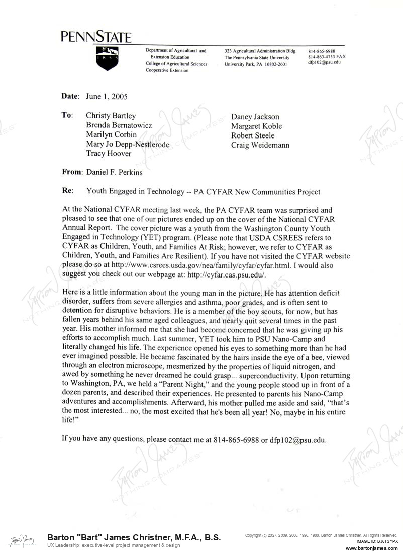 20050601 COMMEND Daniel Perkins LETTER