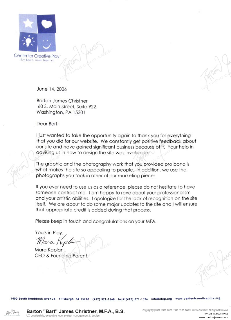 20060614 THANKS Mara Kaplan LETTER