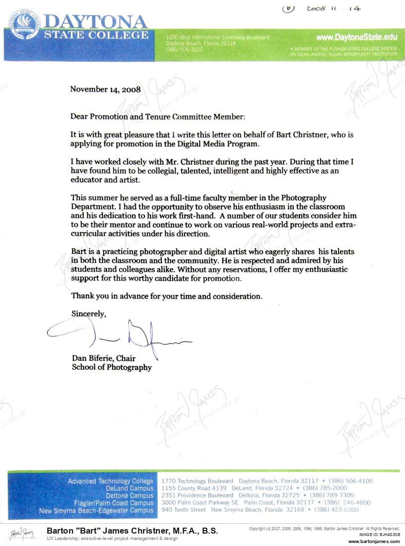 20081113 SUPPORT Dan Biferie LETTER
