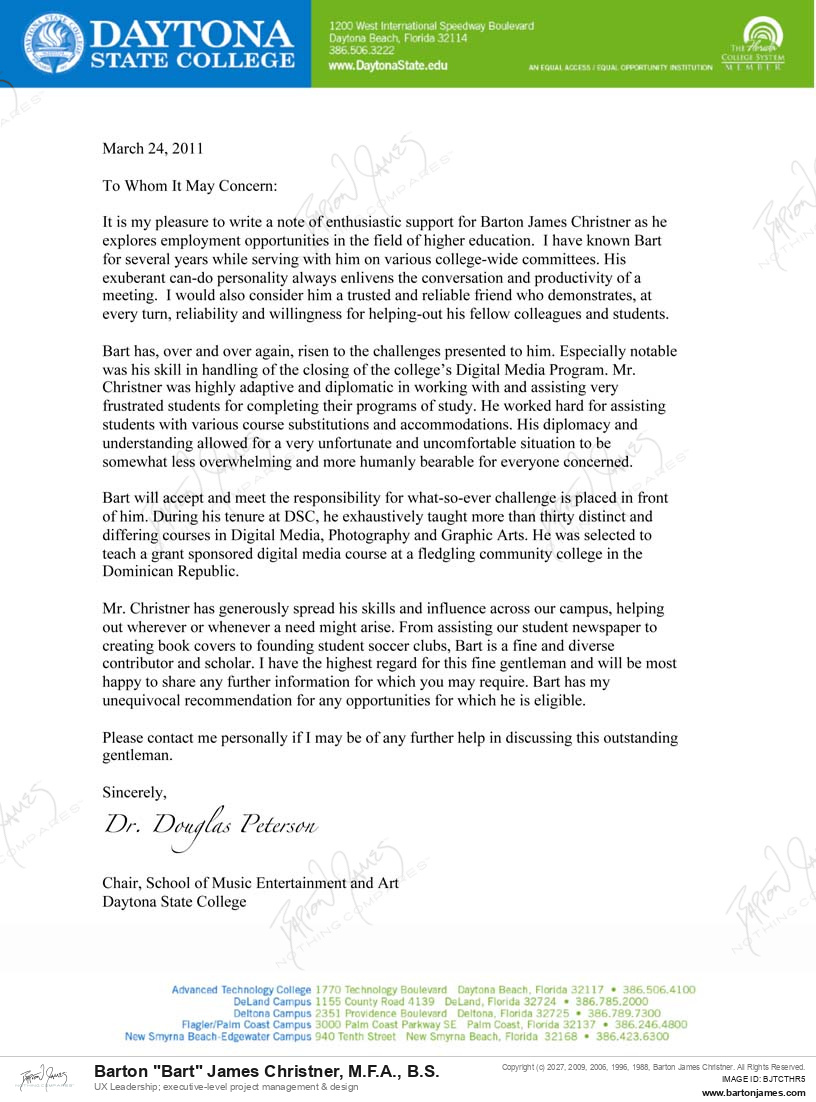 20110324 SUPPORT Doug Peterson LETTER