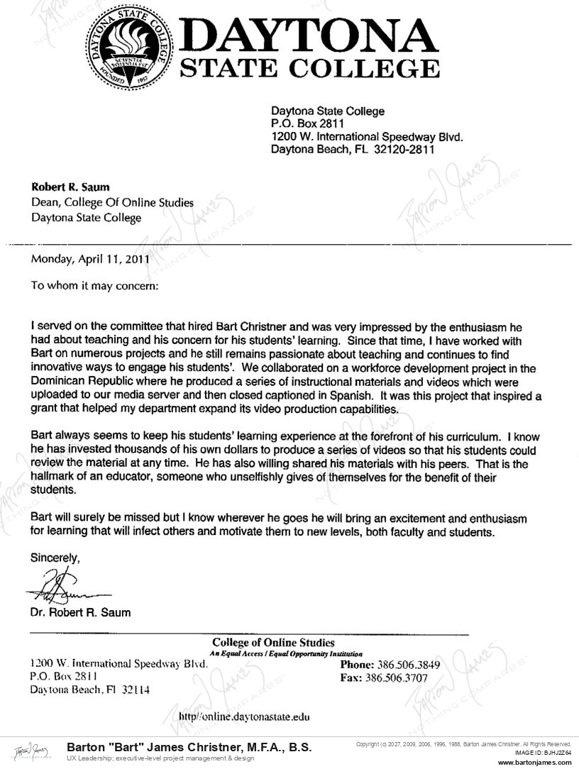 20110406 RECOGNIZE Robert Saum LETTER