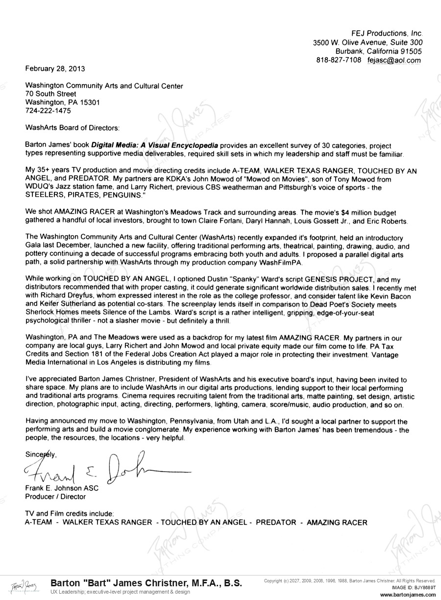 20130228 COMMEND Frank EJohnson LETTER