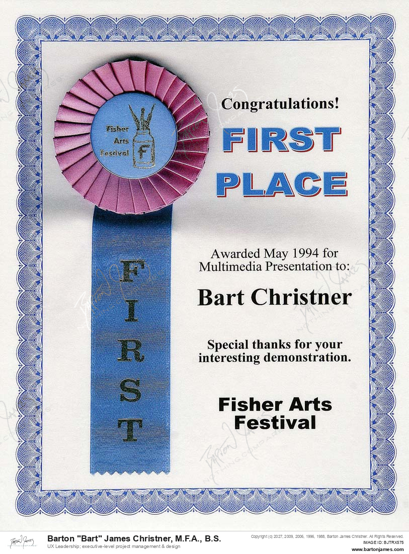 19940501 FIRSTPLACE Fisher Arts Festival Presentation AWARD