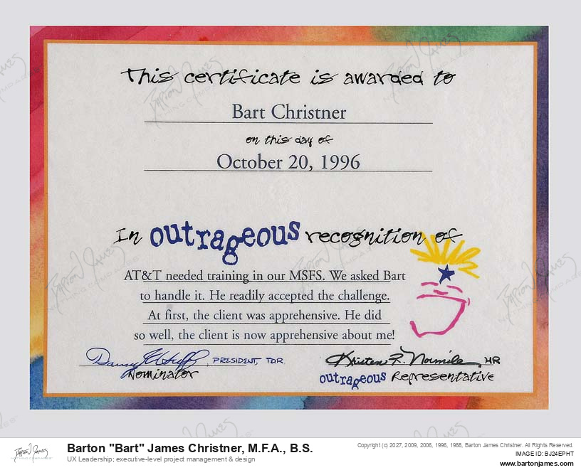 19961020 OUTRAGEOUS ATTMSFSExecutive Training AWARD
