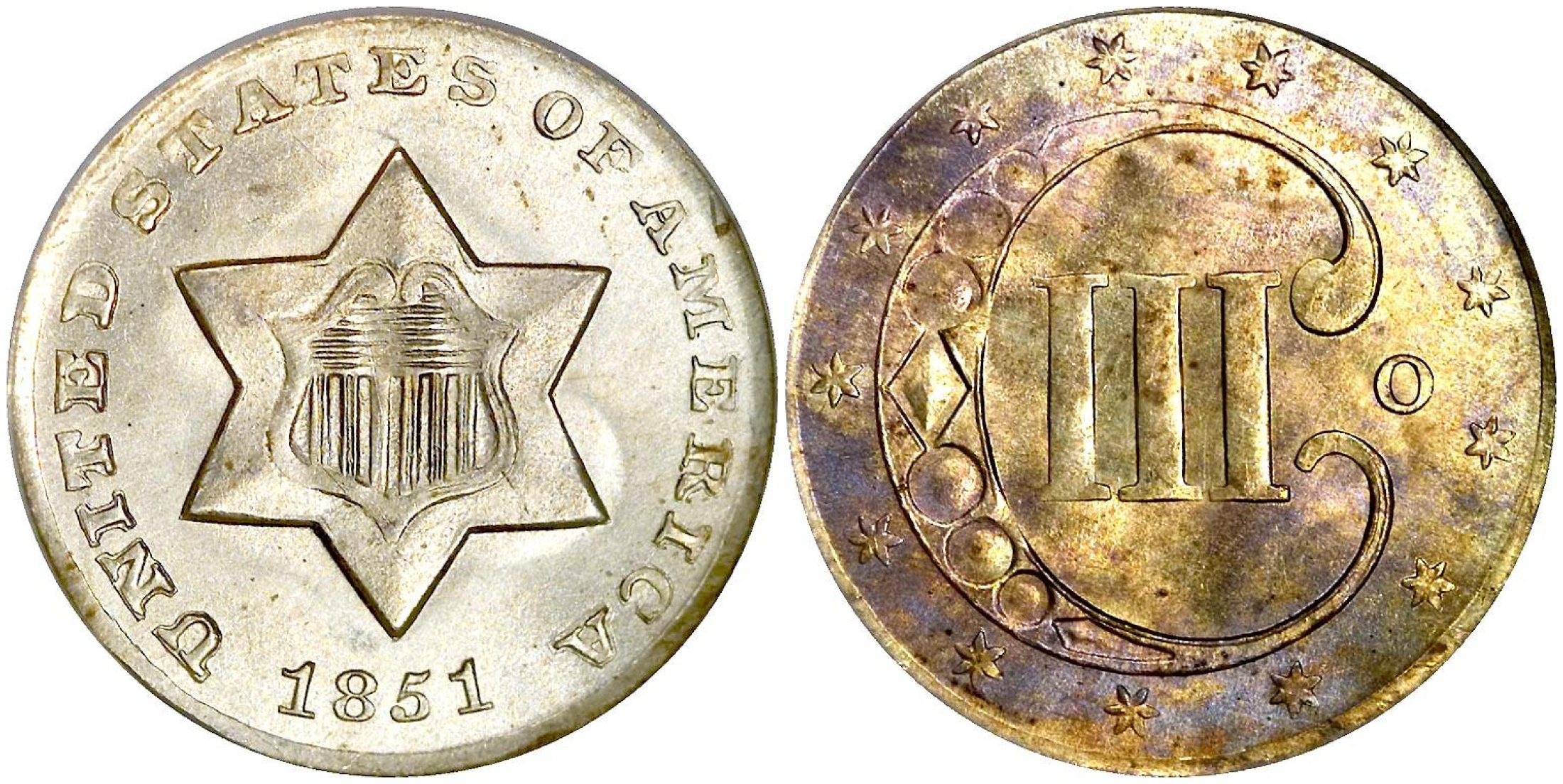 1851 AD USA 3 CENT COIN