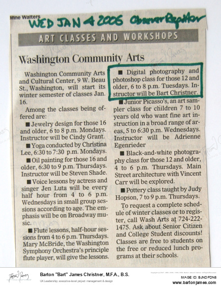20060104 WALTERS Art Classes NEWSPAPER