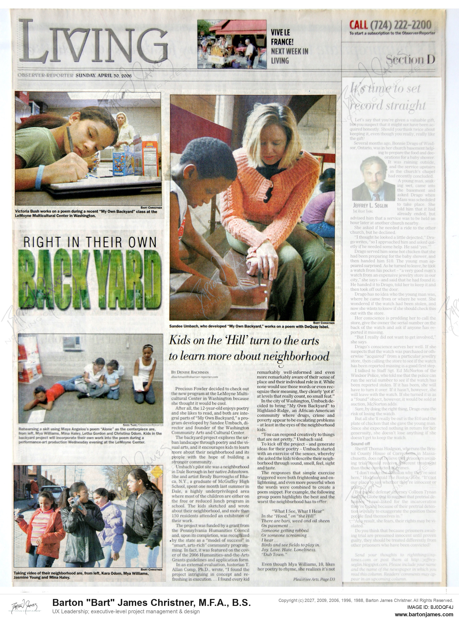 20060430 BACHMAN My Own Backyard NEWSPAPER