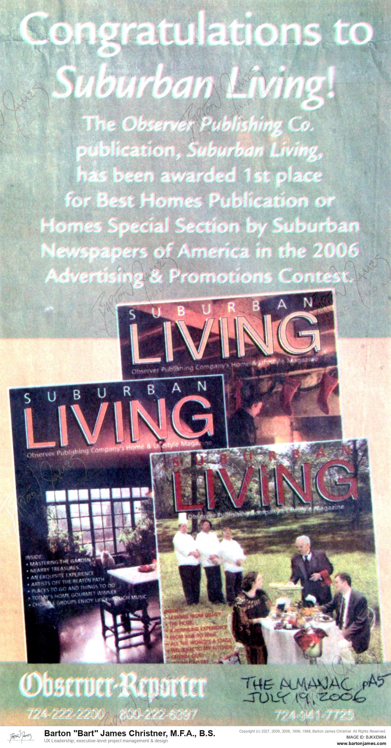 20060719 CHRISTNER Congrats Suburban Living NEWSPAPER